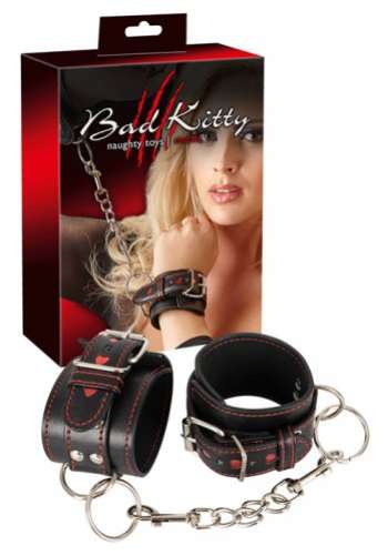Bad Kitty Black Handcuffs with hearts