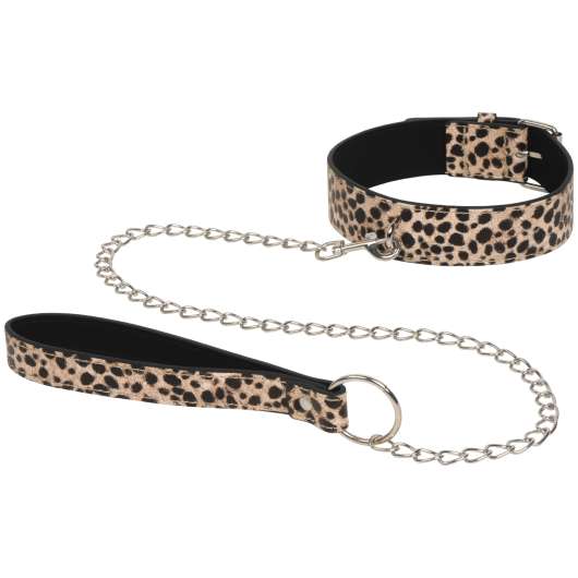 baseks Leopard Halsband med Kedja - Brun