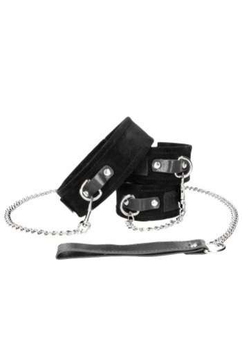 Black & White Velcro Collar with Leash and Wrist Cuffs