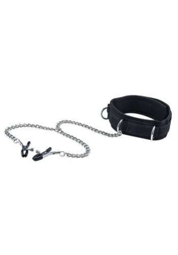 Black & White Velcro Collar with Nipple Clamps