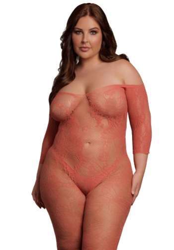 Bodystocking Long-Sleeve And Lace, red - Queen Size