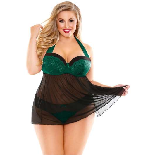 Fantasy lingerie sonia halter tie babydoll-set plus size - green - xl/2xl
