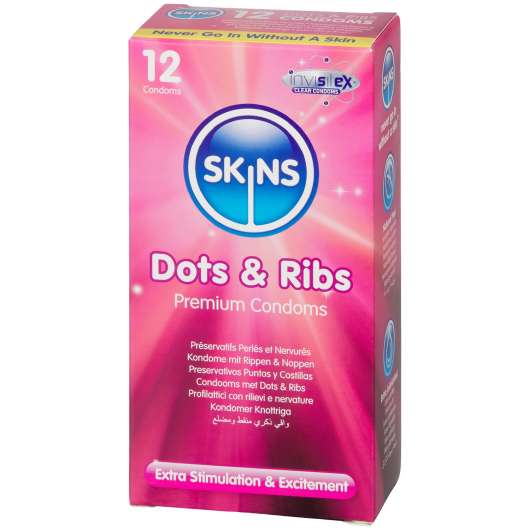 Skins Dots & Ribs Kondomer 12-pack - Clear